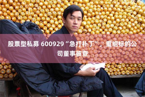 股票型私募 600929“急打补丁”，重组标的公司董事被查